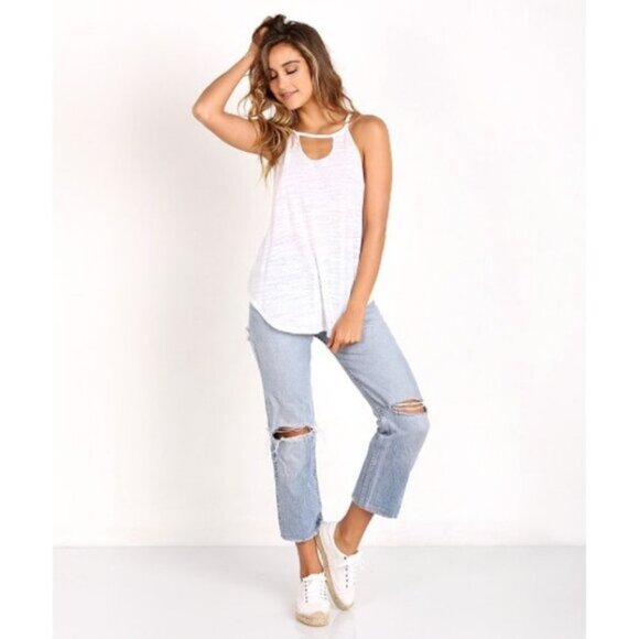 Revolve LNA Cut Out Bib Tank Top Sleeveless Cotton White Size Small - Picture 6 of 11